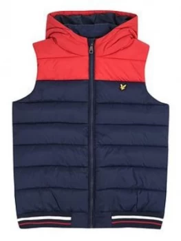 Image of Lyle & Scott Boys Colour Block Tipped Gilet - Navy/red, Navy/Red, Size Age: 8-9 Years