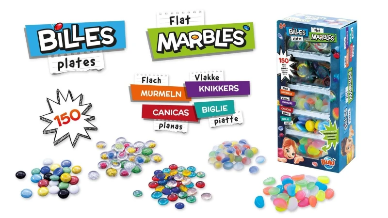 Image of Buki Box of 150 Flat Marbles Size: 1 Pack Multicolor Unisex 1 Pack
