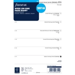 Image of Filofax A5 WEEK PER PAGE DIARY 2016