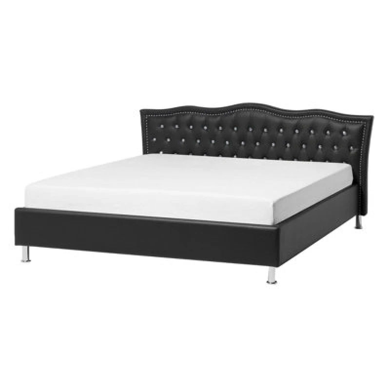 Image of Beliani Bed Faux Leather Metz 140 X 200 Cm (Eu Double) Black