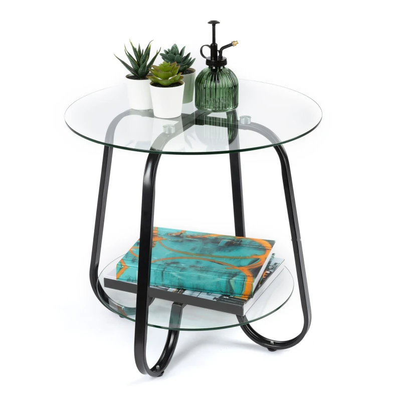 Image of LIVIVO 2-Tier Round Tempered Glass Side Table Clear