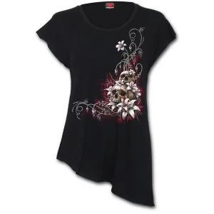 Image of Blood Tears Womens Medium Raw Neck Asymmetric Viscose Top - Black