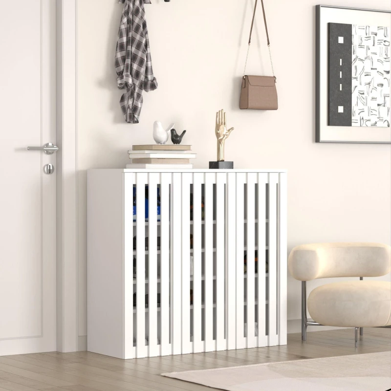 Image of Home Source Shoe Cabinet 3 Door with Adjustable Shelves White