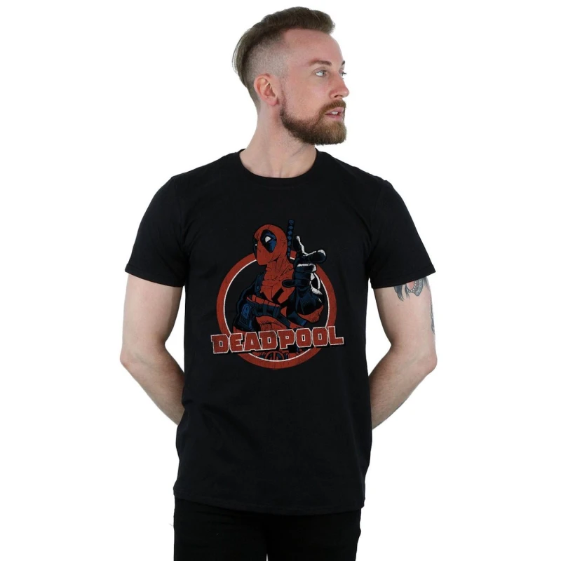 Image of Marvel Marvel Men Deadpool Gun Finger T-Shirt in Black Size: Small Black S Male 5057981167616