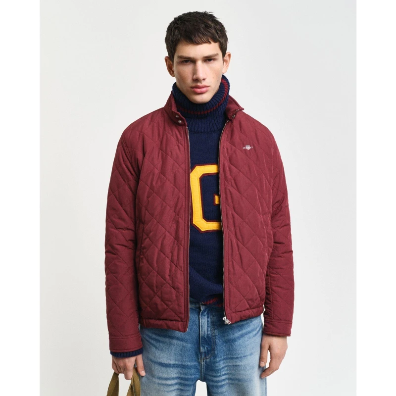 Image of Gant Mens Water-Repellent Quilted Jacket Wine Red male L