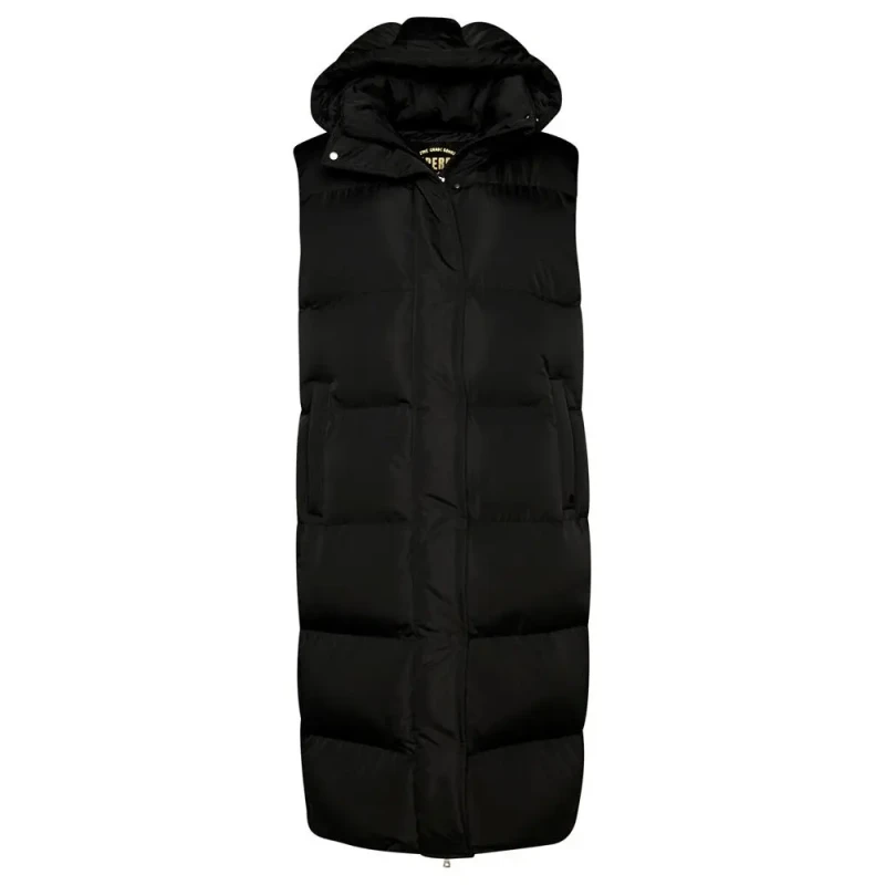 Image of Superdry Womens long sleeveless hooded down jacket Superdry Noir Female S