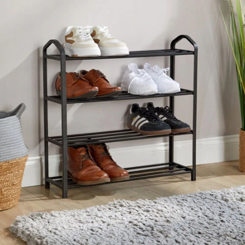Image of Home Source 4 Tier Shoe Storage Rack Stand Shelf Hallway Entryway Organiser Black