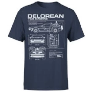 image of Back To The Future DeLorean Schematic T-Shirt - Navy - L