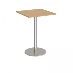 image of Monza square poseur table with flat round brushed steel base 800mm -