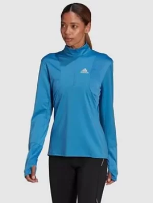 Image of Adidas Own The Run 1/2 Zip Longsleeve Tee, Blue Size XS Women