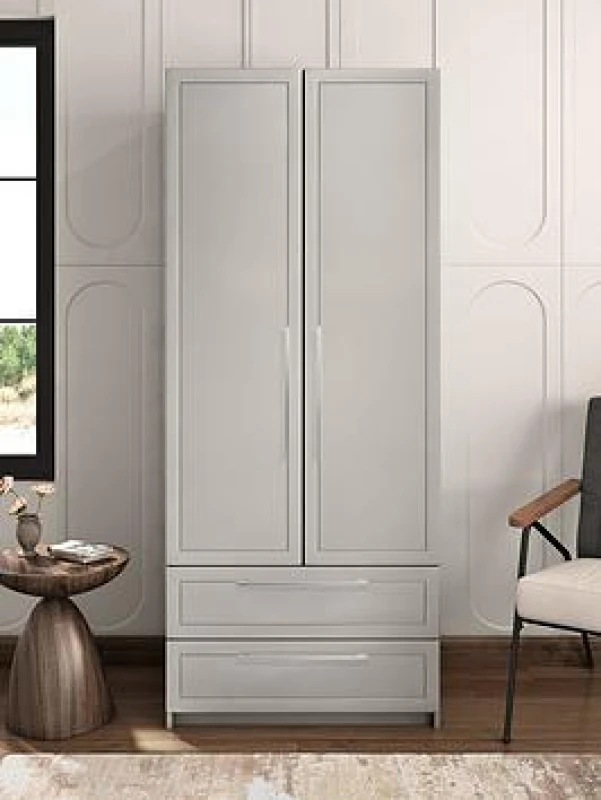 Image of One Call Furniture Biarritz 2 Door Combi Wardrobe Ready Assembled Gloss White ISWCR2