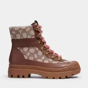 Image of Coach Talia Jacquard, Suede and Leather Lace-Up Boots - UK 6