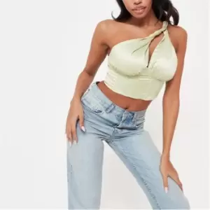 image of Missguided One Shoulder Twist Strap Corset Top - Green