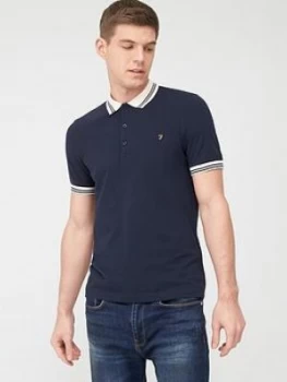 Image of Farah Stanton Contrast Collar Polo Shirt - Navy, Size L, Men