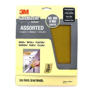 image of 3M Sandblaster Assorted Sandpaper - Pack of 3