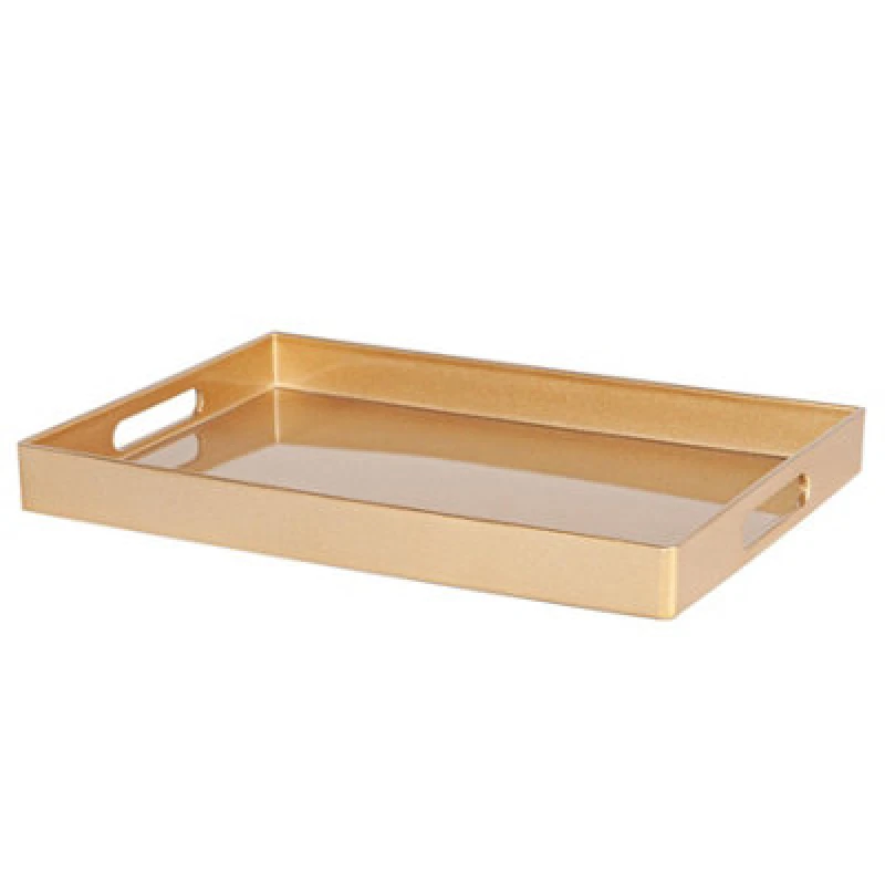 Image of Argon Tableware Serving Tray - 34.5 X 25Cm - Gold Rectangular Tray Metallic Decorative Breakfast Tray Melamine Food Tray