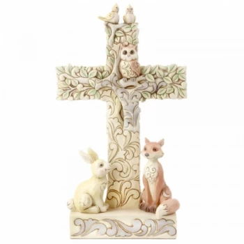 image of White Woodland Cross Figurine by Jim Shore