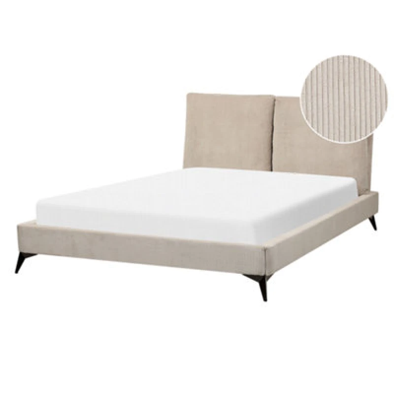 Image of Beliani Bed Corduroy Melle 140 X 200 Cm (Eu Double) Taupe