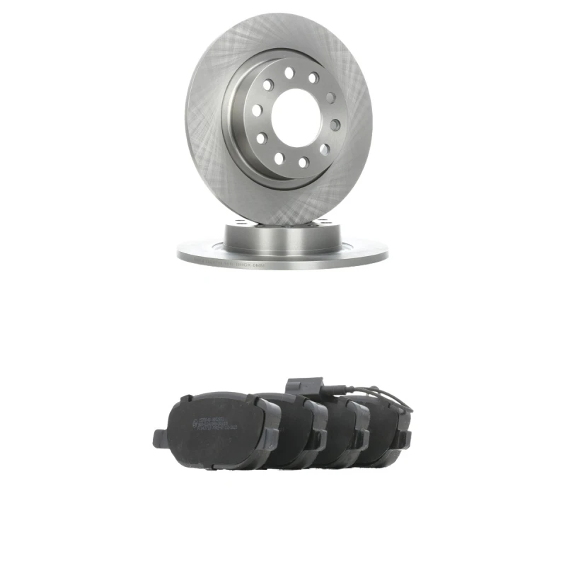 Image of RIDEX 3405B3346 Brake disc and pads set Rear Axle, Brake Disc Type: Solid, incl. wear warning contact Brake Set,disc brakes (3405)