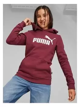 Image of Puma Girls Essentials Fleece Logo Hoodie, Dark Red, Size 5-6 Years, Women