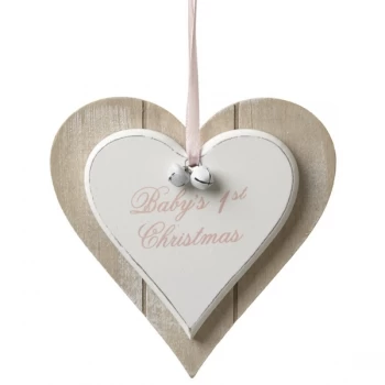 image of Baby's 1st Christmas Hanging Wooden Heart Decoration by Heaven Sends (Pink)