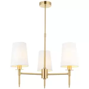 Image of Merano Florence Multi Arm Shade Pendant Ceiling Lamp, Satin Brass Plate, Vintage White Fabric