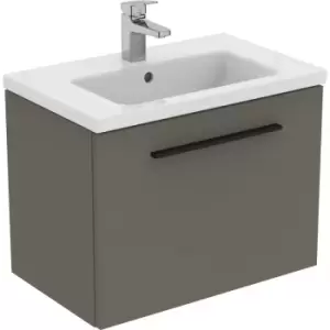 Ideal Standard i. life S Compact Wall Hung Unit with Basin Matt 600mm with Matt Black Handle in Quartz Grey