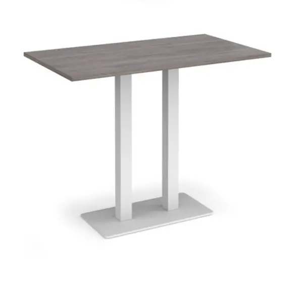 Image of Eros Eros rectangular poseur table with flat white rectangular base and twin uprights 1400mm x 800mm - grey oak EPR1400-WH-GO