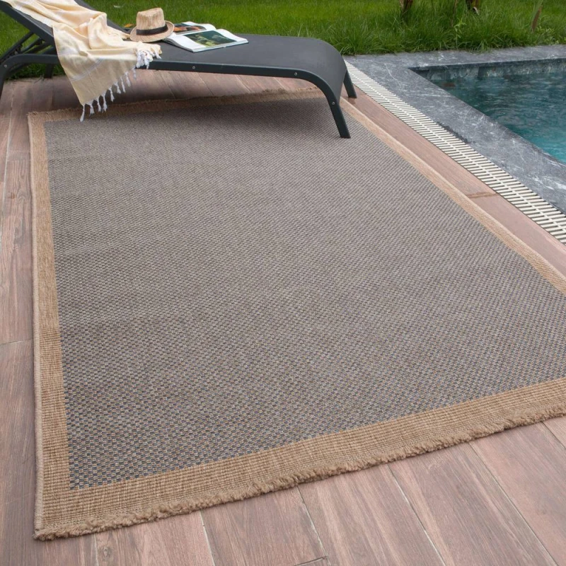 Image of THE RUGS Jute Looking Square Dots Design Outdoor Rugs in Blue Nature 5200B Size: 80cm x 150cm Blue Unisex 80cm x 150 cm
