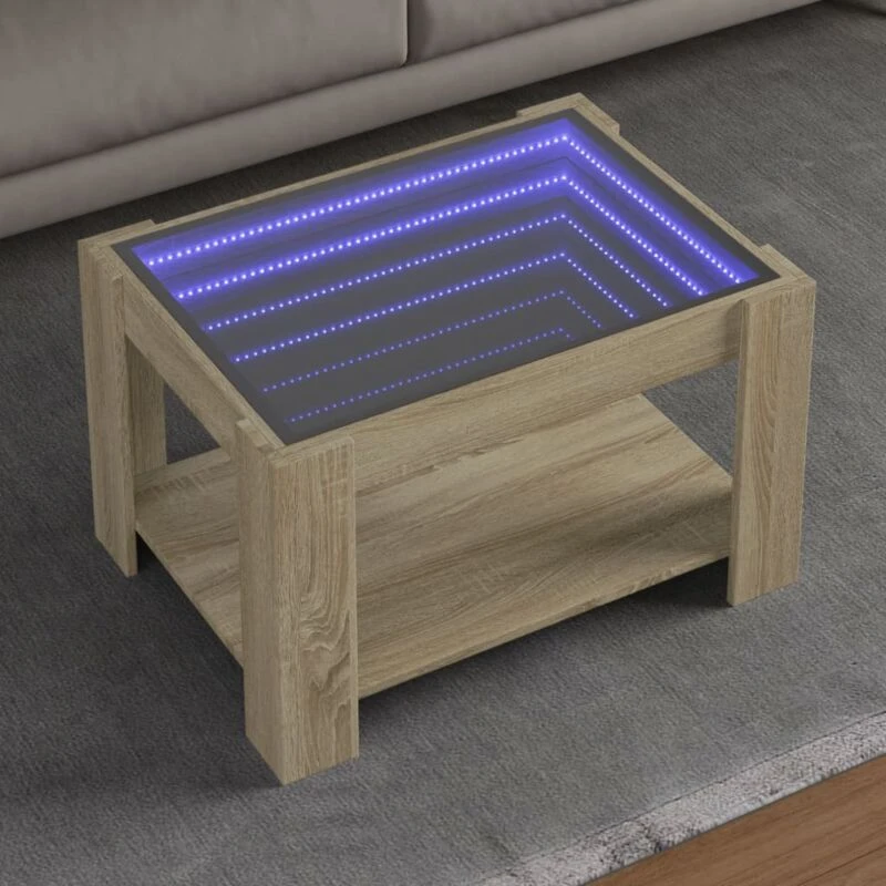 Image of vidaXL Coffee Table with LED Sonoma Oak 73x53x45cm Engineered Wood, Brown 847548