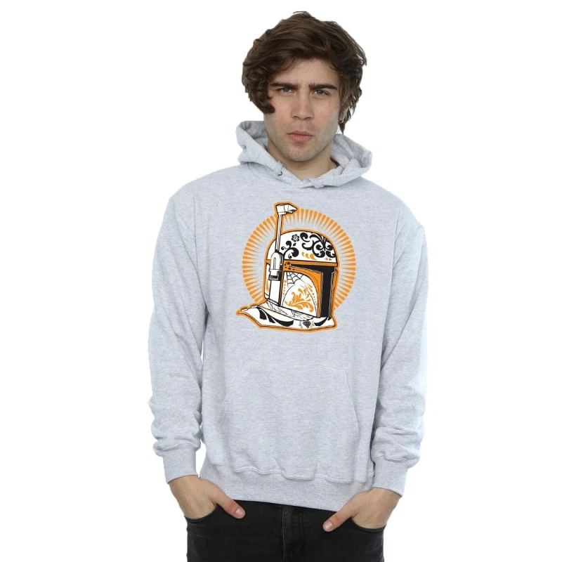 Image of Star Wars Star Wars Men Boba Fett Dia De Los Muertos Hoodie in Grey Size: Small Grey S Male 5057245907729