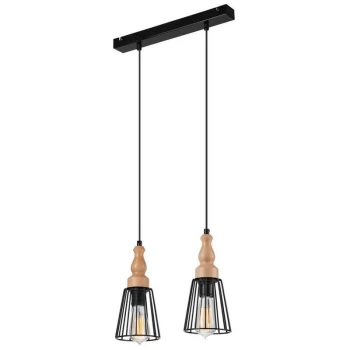 Image of Lamkur Lighting - Ingrid Bar Pendant Ceiling Light Black, 2x E27