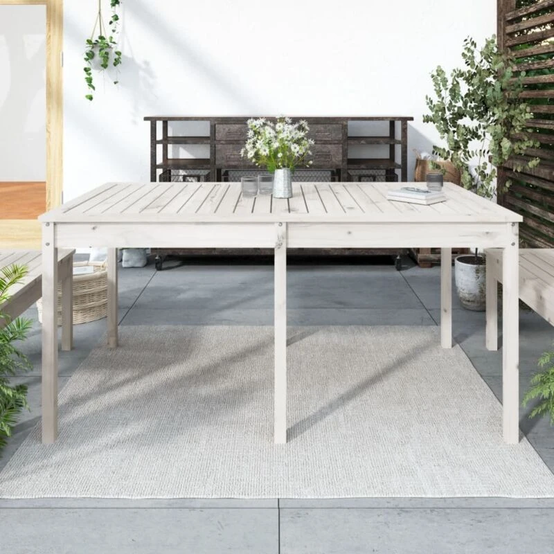 Image of VIDAXL Garden Table White 159.5x82.5x76cm Solid Wood Pine Vidaxl 8720845691073