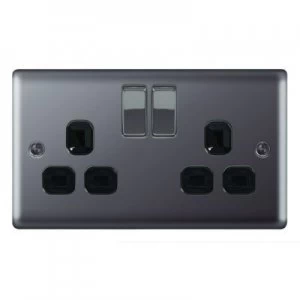 Image of Wickes 13A Raised Plate Twin Switched Socket - Black Nickel