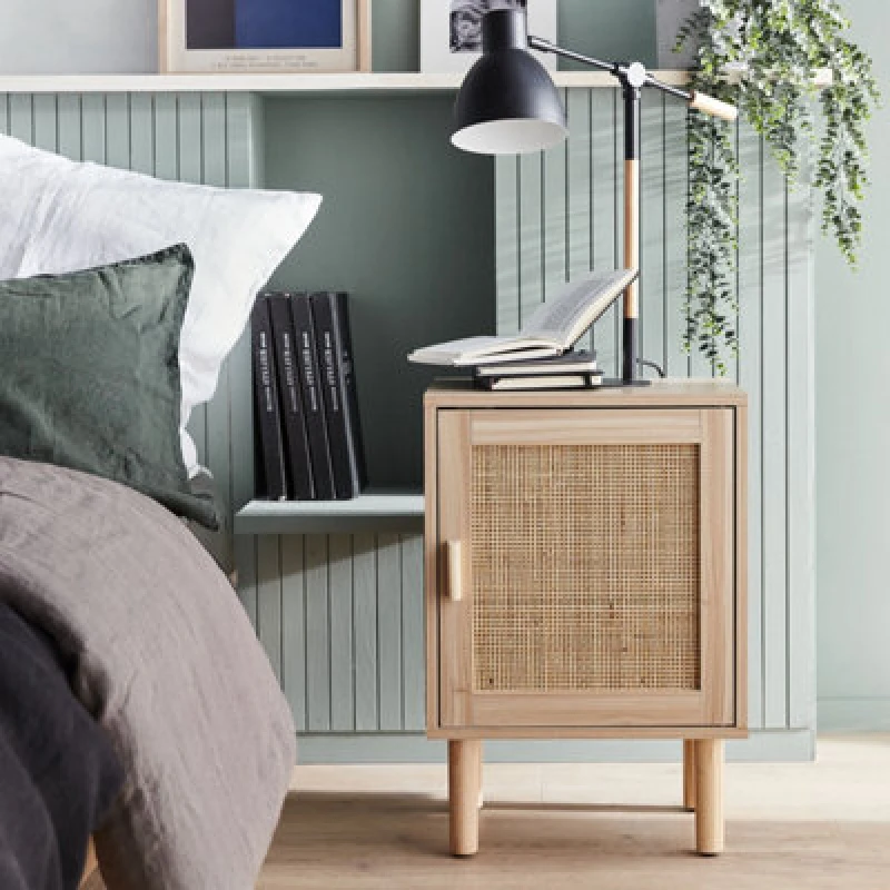 Image of sweeek 1-door Woven Rattan Bedside Table Light Brown