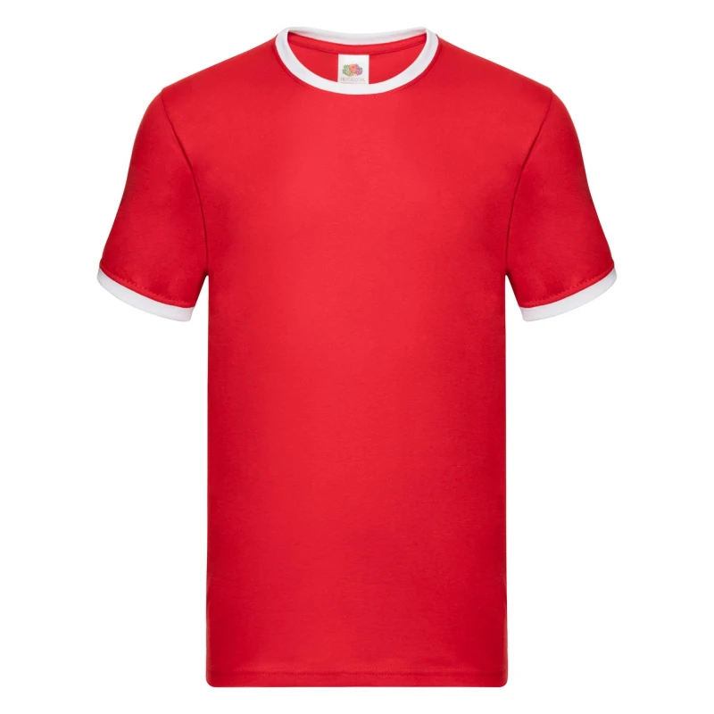 Image of Fruit Of The Loom Fruit of the Loom Men Ringer Contrast T-Shirt in Red Size: Small Red S Male 5063527928900
