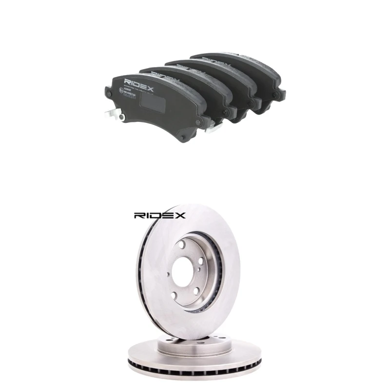 Image of RIDEX 3405B3061 Brake disc and pads set Front Axle, Brake Disc Type: internally vented, incl. wear warning contact Brake Set,disc brakes (3405)