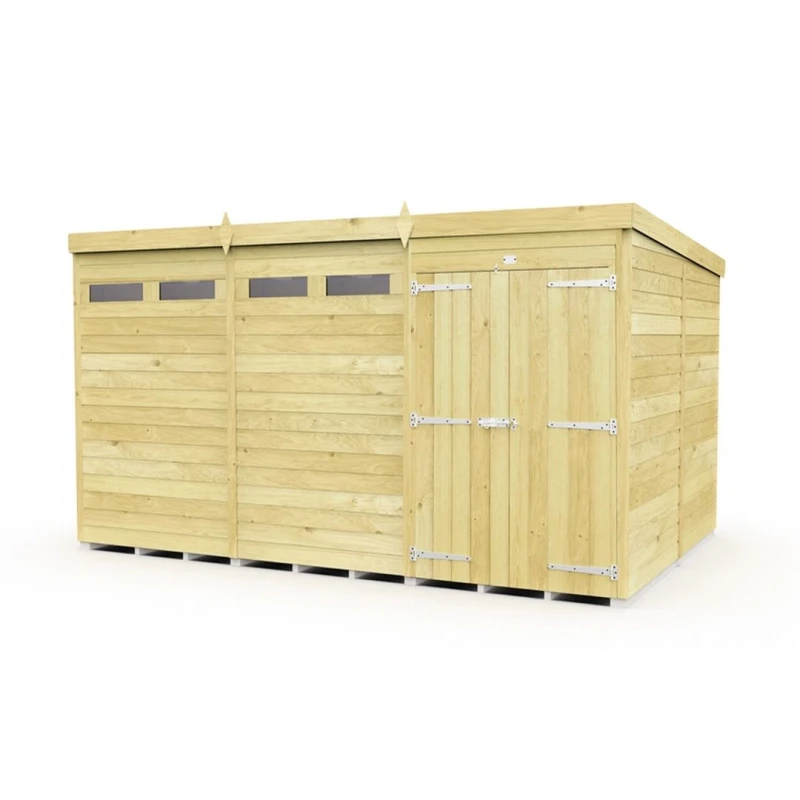 Image of Buttercup Farm 12 x 8 Feet Pent Security Shed - Double Door - L231 x W358 x H201cm in Brown Brown Unisex