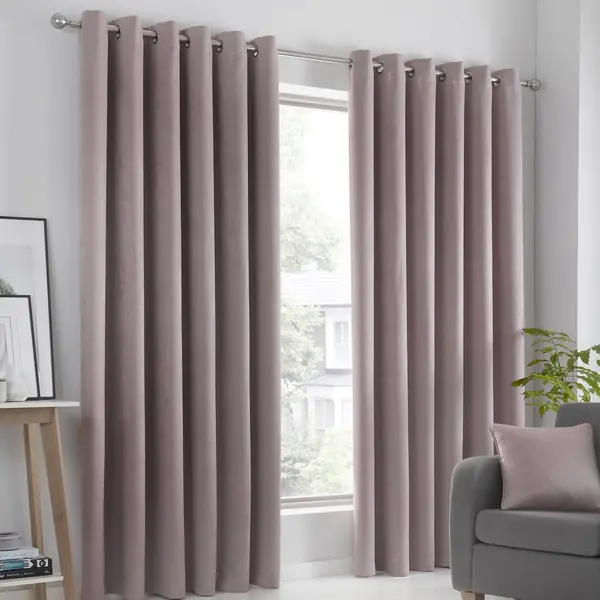 image of Fusion Fusion Strata Dim Out Woven Eyelet Curtains - Blush Pink