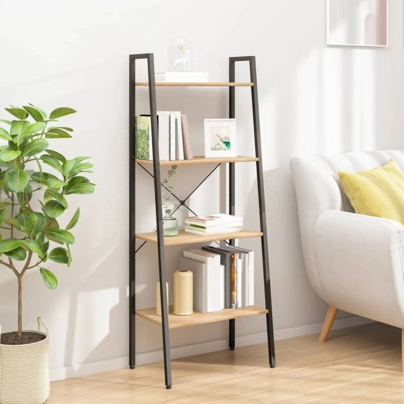 Image of Vidaxl 4-tier Standing Shelf Light Brown And Black 56X35X140 Cm, Brown 336364