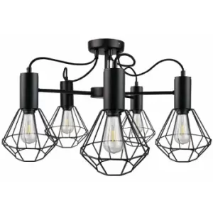 Keter Lars Multi Arm Semi Flush Ceiling Light Black, 60cm, 5x E27