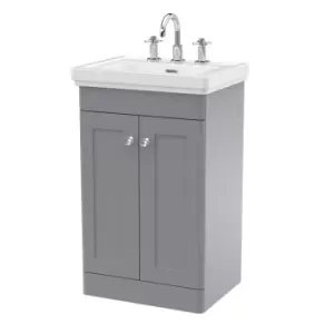 image of Nuie Classique 500mm Floor Standing 2-door Unit & Basin 3 Tap Holes - Satin Grey