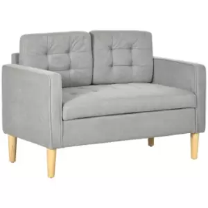Image of HOMCOM Modern 2 Seater Sofa with Hidden Storage, 117cm Tufted Cotton Couch, Compact Loveseat Sofa with Wood Legs, Light Grey
