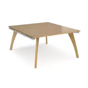 Image of Bench Desk 2 Person Starter Rectangular Desks 1400mm Oak Tops With White Frames 1600mm Depth Fuze
