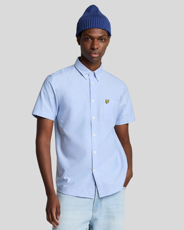 Image of Lyle & Scott Mens Short Sleeve Oxford Shirt in Blue