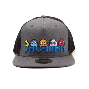 image of Pac-Man - Pixel Logo And Characters Unisex Pop-Lock Fitting Strap Cap - Grey/Black