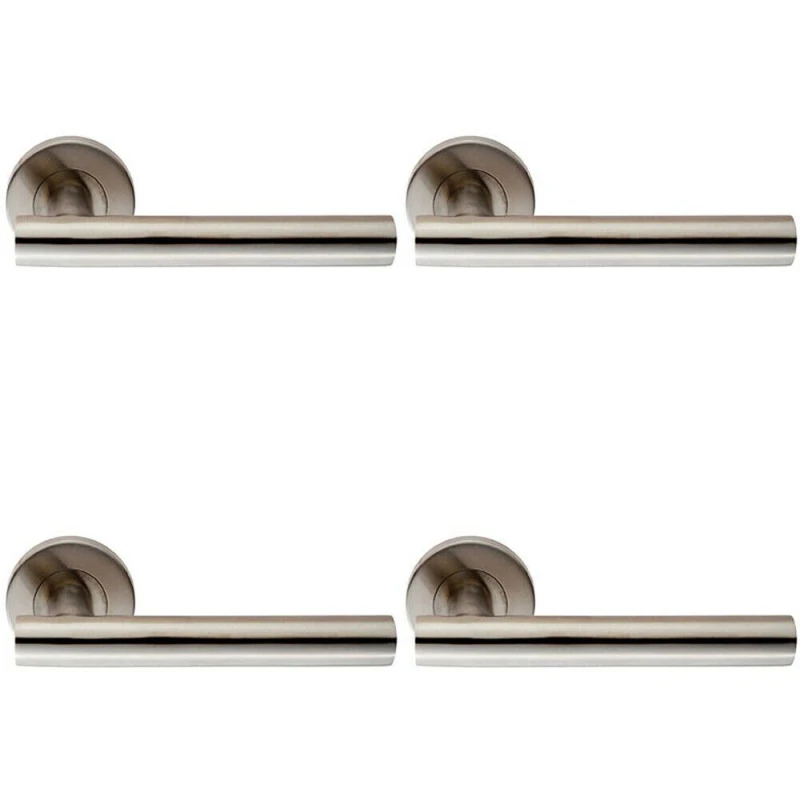 Image of Loops 4x PAIR Straight Round T Bar Handle on Round Rose Concealed Fix Satin Steel Metallics