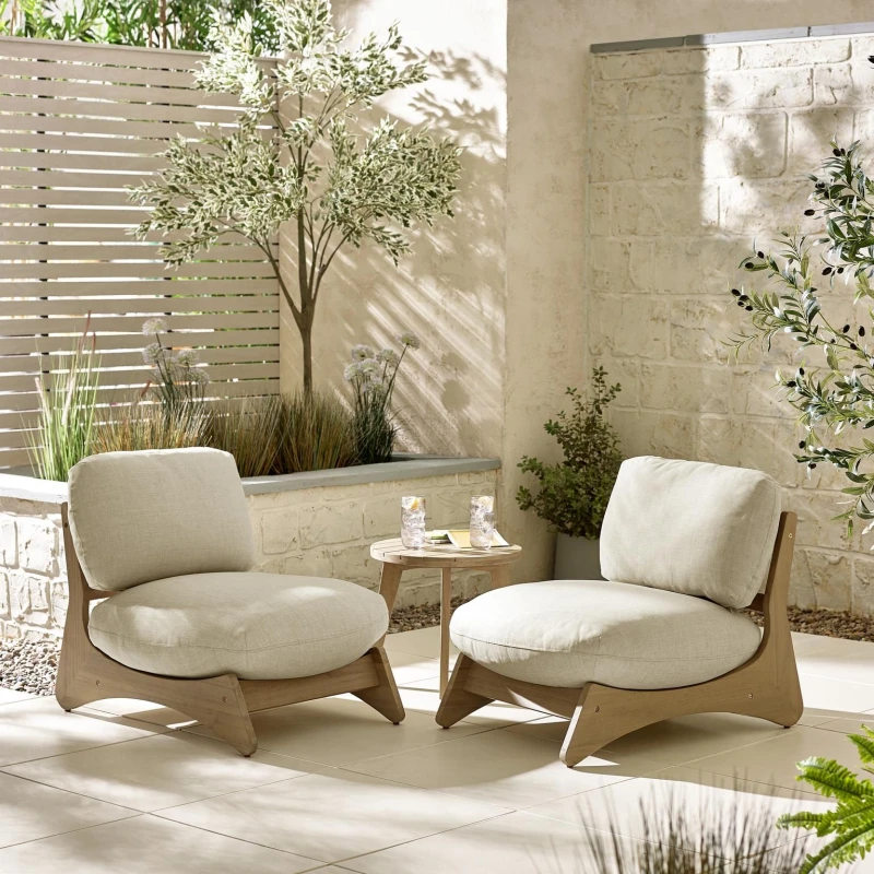 Image of FurnitureboxUK FurnitureboxUK Iko 2x Wood & Cream Chairs + Side Table Outdoor Set Cream One Size Unisex 5061064388317