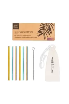 Image of Reusable Steel Cocktail Straws Rainbow 6 Pack