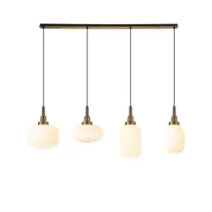 image of Yorktown Linear Ceiling Pendant 4 Light E27 With Various Glasses, Brass Gold, Opal, Matt Black